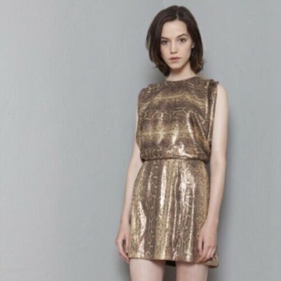 Wren‎ Anthropologie Dress Gold Snakeskin Open Back Mini Dress - Picture 1 of 9